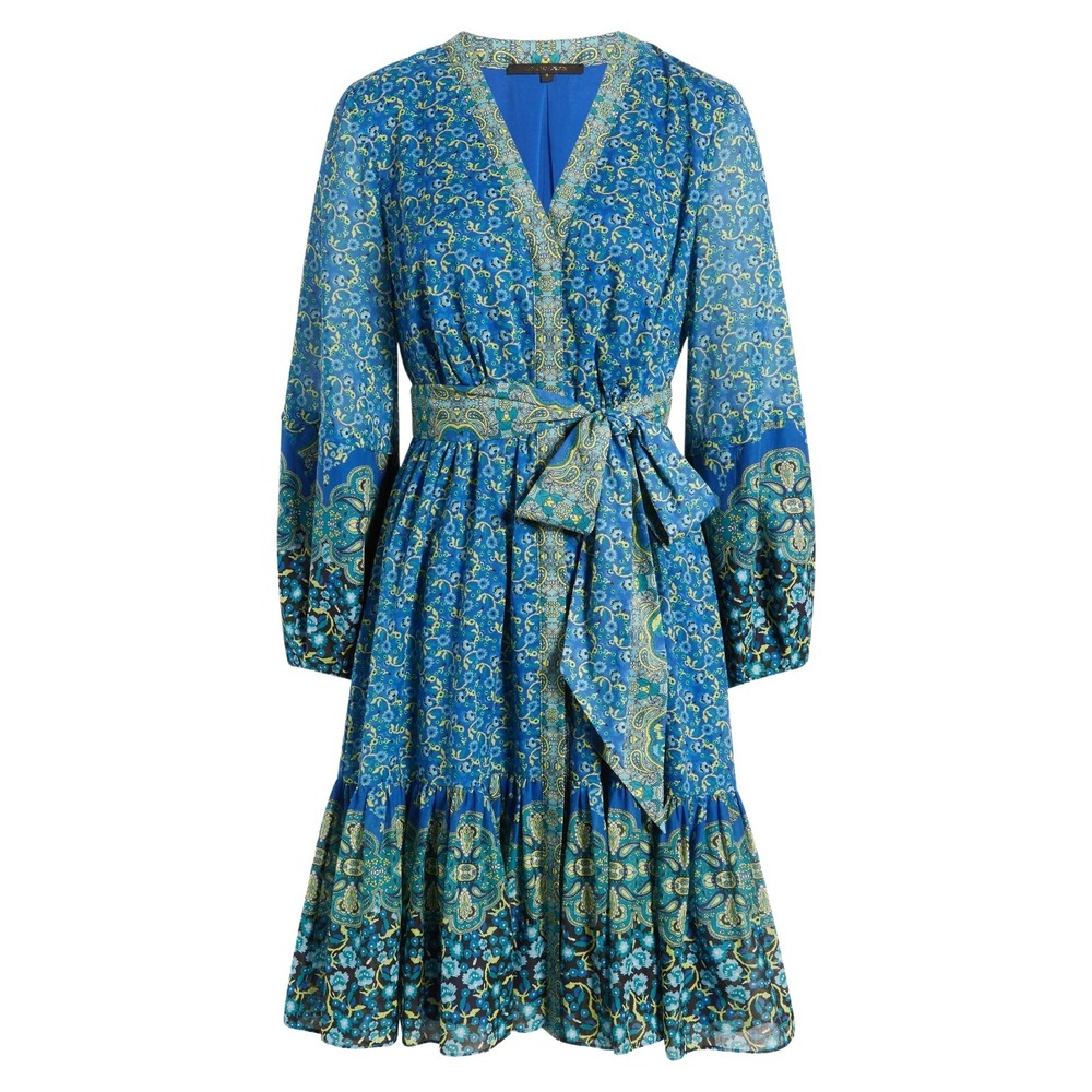 Kobi Halperin Luanne Cotton Dress Admiral Multi Blue Paisley V-Neck Midi Sz S